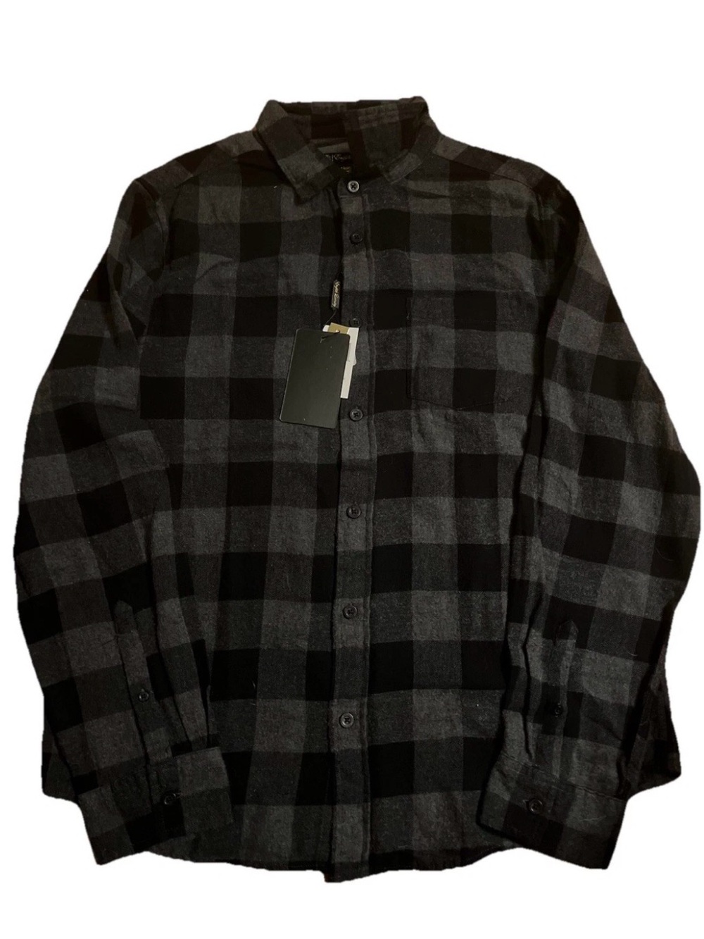 English Laundry Men's Black & Gray Plaid Flannel Shirt - Large